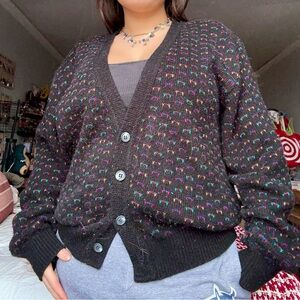 Jantzen Vintage Mens Sweater Multicolor Abstract Knit Cardigan - Size XL